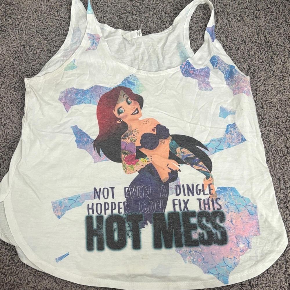 Tattooed Little Mermaid white tank - 'Hot Mess' Mermaid - RUNS SMALL